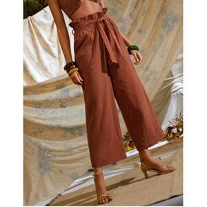Blank NYC Wide Leg Paperbag Pants Linen Cropped Terracotta Rust Boho